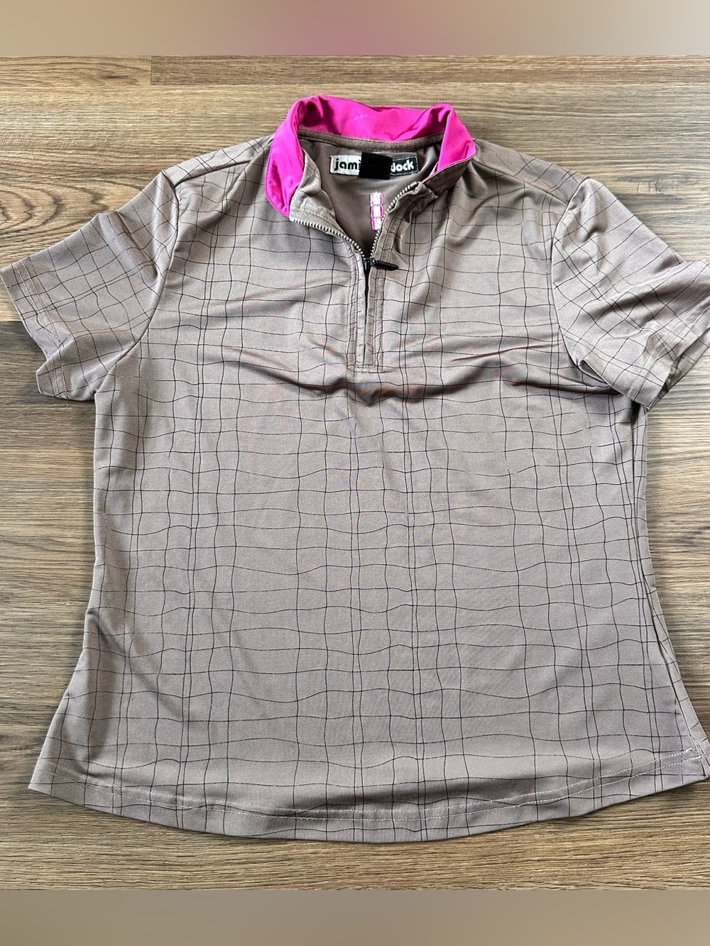 Jamie Sadock Womens Brown Stretch 1/4 Zip Short Sleeve Golf Shirt Small Check